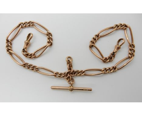 A 9CT ROSE GOLD FIGARO FOB CHAIN hallmarked to every link, length 42cm, weight 44.7gms Condition Report: Light general wear, 