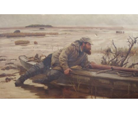 ROBERT CREE CRAWFORD RSW (SCOTTISH 1842-1924) THE GAME HUNTER Oil on canvas, signed and dated 1879, 91.5 x 153cm (36 x 60") C