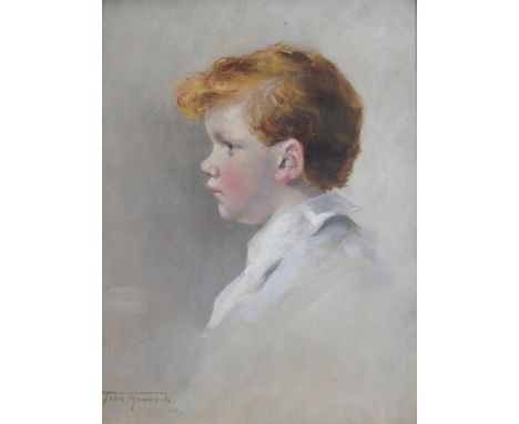 JOHN MUNNOCH (SCOTTISH 1879-1915) PORTRAIT OF A BOY Oil on canvas, signed and dated (19)14, 41 x 30.5cm (16 x 12") Condition 