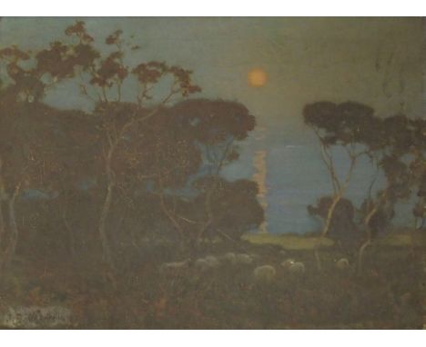 JAMES BELL ANDERSON RSA (SCOTTISH 1886-1938) SHEEP AT DUSK Oil on canvas, signed, 46 x 61cm (18 x 24") Condition Report: Over