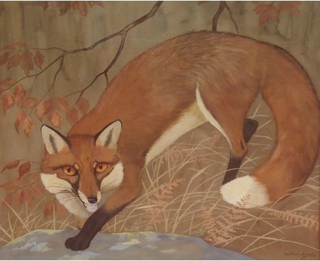 •RALSTON GUDGEON RSW (SCOTTISH 1910-1984) PROWLING FOX Gouache and watercolour, signed, 50 x 61cm (19 3/4 x 24") Condition Re