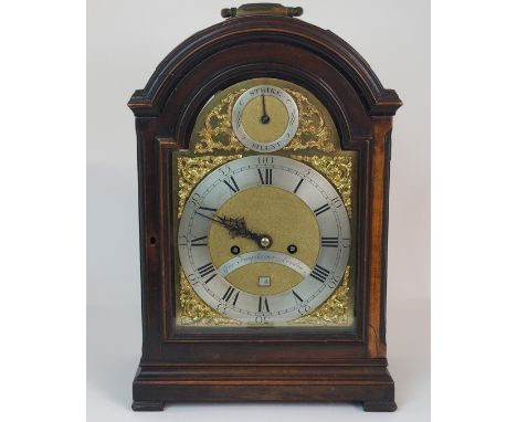 A GEORGE III FRUITWOOD BRACKET CLOCK BY GEORGE FARQUHARSON the arch dial with silvered chapter ring and Roman numerals, with 
