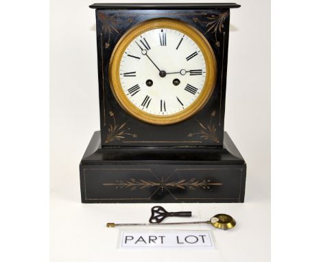 Black slate twin train mantel clock and a brass and four glass twin train mantel clock,.  