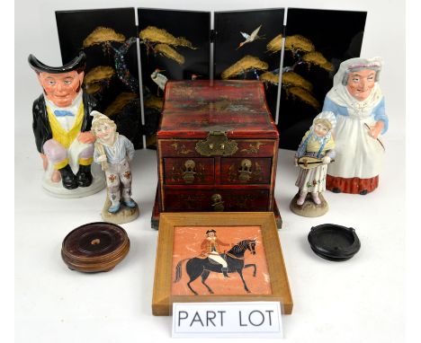 A group of Oriental items and decorative ceramics including a red lacquered jewellery box, Royal Copenhagen, Carltonware, Dev