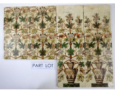 Collection of 19th C transfer printed floral decorated tiles, another with two birds and a later floral tile  .  