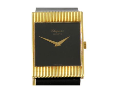Chopard, ladies gold watch, of rectangular form, the black dial marked Choppard Geneve, 18 ct gold, quartz movement,  ref 798