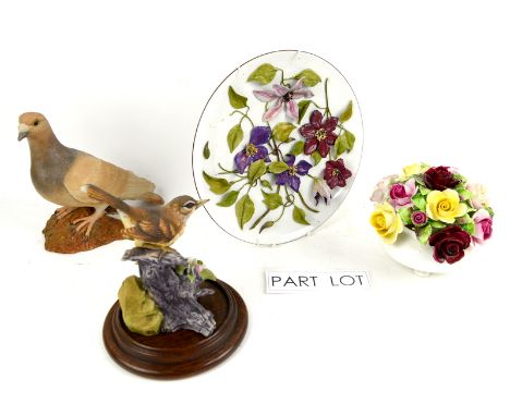 Various bird figurines including Aynsley Master Craft, Conrad Harris and others, floral decorated plates by K Weston and othe