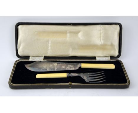 George V silver and ivory handled fish knives and forks, and fish servers, by Atkin Brothers, Sheffield, 1928 and 1933, in fi