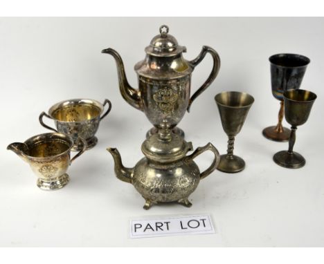 Quantity of silver plate, a Royal Doulton teapot, figurine of girl reading to dog .  