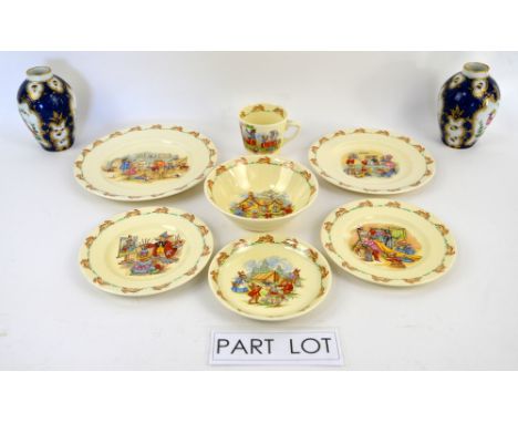 Early Poole pottery jugs x 2, Bunnykins, Wedgwood, sundry ceramics and flatware.  