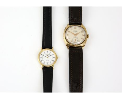 A Rone Sportsmans watch, the signed white enamel dial with applied gold Arabic numerals, Railway minute track, and subsidiary