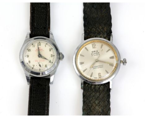 Newmark Waterking watch with enamel dial, Arabic numerals and subsidiary seconds dial, manual wind movement set within a stai
