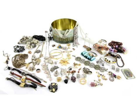 Large collection of costume jewellery, Attwood and Sawyer enamel snake brooch, faux pearl necklaces, bead bracelets, brooches