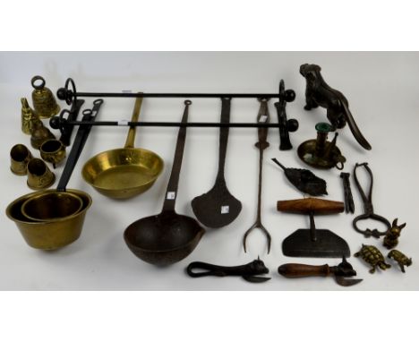 Nutcracker in the form of a dog, and other metalware.  
