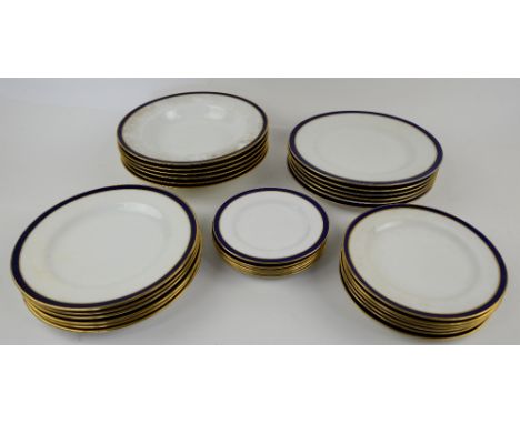 Spode part dinner service with blue border. (qty).  