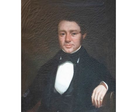 19th Century English School/Portrait of a Gentleman/half-length, wearing a black coat/oil on canvas, 53cm x 43cm