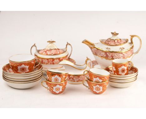 Two Spode part tea services, circa 1810, comprising four teacups, a coffee cup and five saucers and a breakfast cup with six 