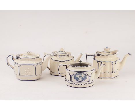 Four Castleford teapots, various, one with an oval pewter lid CONDITION REPORT: Teapot with pewter lid- hair crack visible to