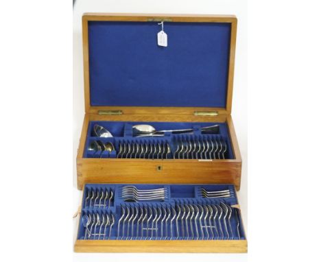 A canteen of Edwardian silver rat tail pattern flatware, Mappin &amp; Webb, Sheffield 1904/1911 for twelve settings, to inclu