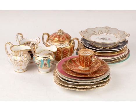 A Davenport sugar bowl, coffee cup and saucer and tea plate in pattern No. 1946, together with three Minton milk jugs and fou