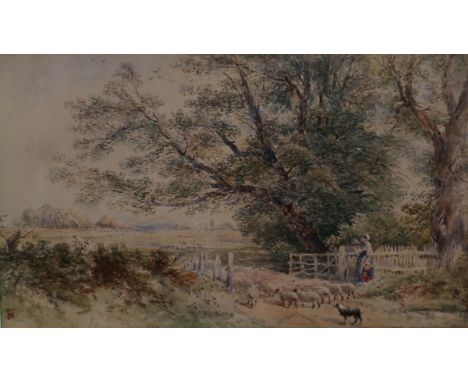 Myles Birket Foster (1825-1899)/Sheep Herded Through Gate/watercolour, 9.5cm x 16cm/see illustration