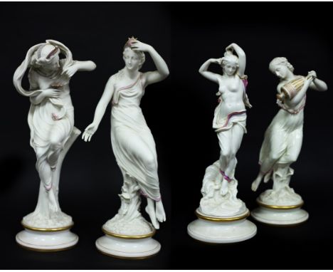Two Royal Worcester parian figures, tinted and partially glazed and heightened in gilt, to include 'Morning Dew' and another 