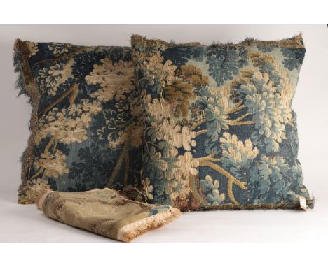 A pair of Brussels verdure tapestry cushions and a cushion cover