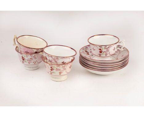 A set of five Sunderland lustre cups and saucers and a spare saucer