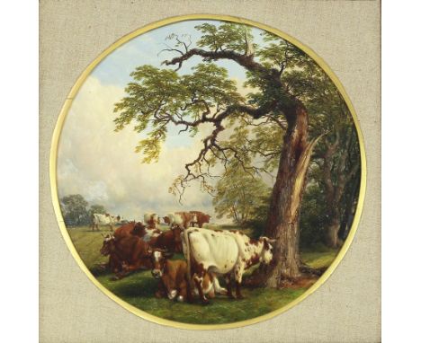 Thomas Baker of Leamington (1809-1869)/Cattle/signed and dated 1862/tondo/oil on panel, 29cm diameter/Note: this painting is 
