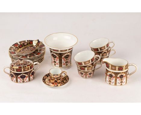 A quantity of Royal Crown Derby Old Imari pattern ceramics, pattern 1128, comprising four trios, cream jug, sugar basin and c