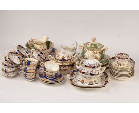 A Victorian part tea set, decorated in the Chinese taste and two other part tea sets CONDITION REPORT: Green jug - hair crack