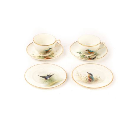 Two Royal Worcester ornithological trios, decorated by William Powell CONDITION REPORT: All items in good condition, no damag