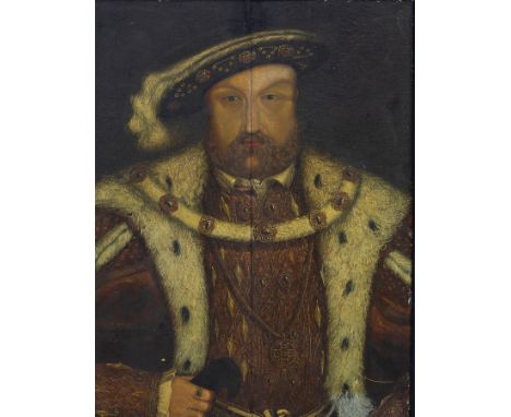After Hans Holbein/Portrait of Henry VIII/oil on oak panel, 71cm x 53.5cm/see illustration CONDITION REPORT: The surface is v