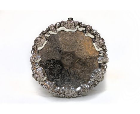 An early Victorian silver salver, Henry Wilkinson & Co., Sheffield 1838, with vine leaf border and armorial, 30cm diameter, a