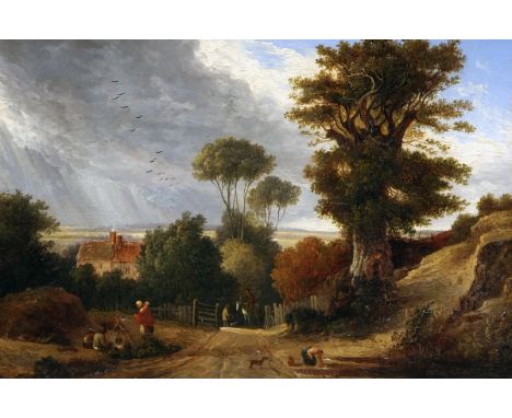 ROBERT LADBROOKE (1768-1842, BRITISH) 
Country Lane with Gypsy Encampment, Figures, Horse and Dog with Cottage to distance
oi