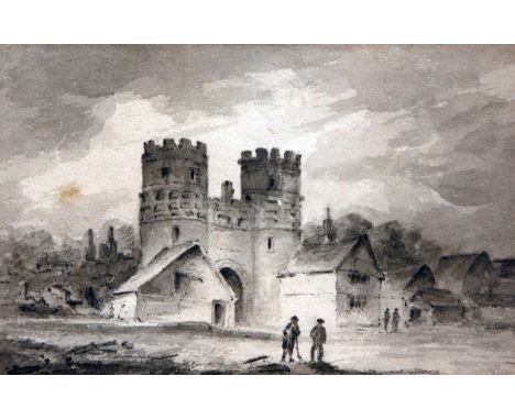 JOHN SELL COTMAN (1782-1842, BRITISH) 
“South Gate, Yarmouth”
pencil and wash
4 x 6 ½ ins
Provenance: Walker Galleries, 118 N