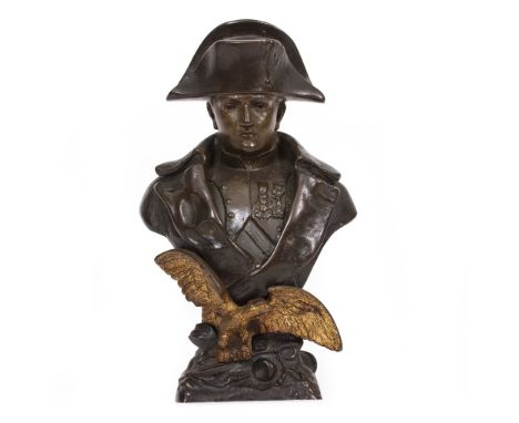 O RUFFONY (19TH / 20TH CENTURY SCHOOL) Bust of Napoleon, with a parcel gilt Eagle of Victory, bronze, signed to the reverse, 