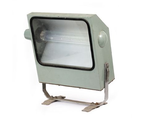 A GREY PAINTED INDUSTRIAL FLOOD LIGHT with galvanized bracket, 56cm wide x 62cm high overall