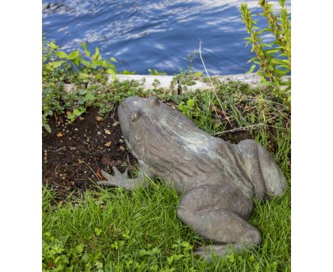 A BRONZE GARDEN ORNAMENT in the form of a toad, signed N Toon, 54cm long x 48cm wide overall