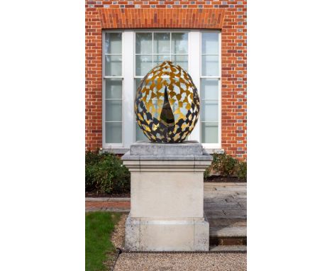 DAVID HARBER (21ST CENTURY ENGLISH SCHOOL) 'Bud', bronze, stainless steel and parcel gilt, 100cm high x 110cm deep x 80cm wid