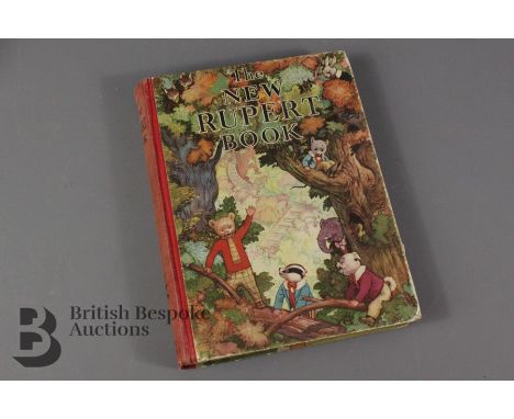The New Rupert Book 1938 third Rupert annual, in thick pictorial card covers and red cloth spine, this book belongs to box ha