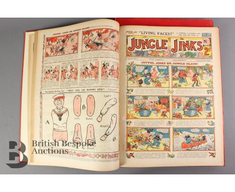 Jungle Jinks Comics, nr 5-56 circa 1924, bound in two volumes with red cloth, covers included, gilt titles on spine, large fo