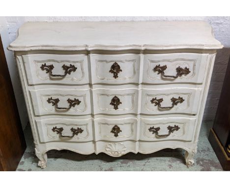 COMMODE, 124cm x 60cm x 91cm, Louis XV style white painted with three drawers. 