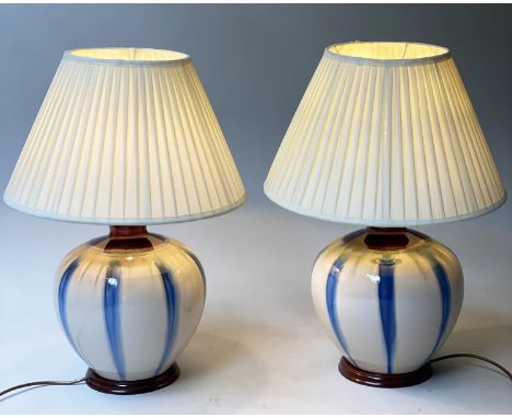 TABLE LAMPS, a pair, Chinese ceramic blue and white vase from pleated shades, 65cm H. (2) 