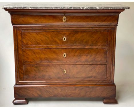 COMMODE, 101cm x 45cm D x 86cm H, 19th century French Louis Philippe figured walnut, of shallow proportions, with marble top 