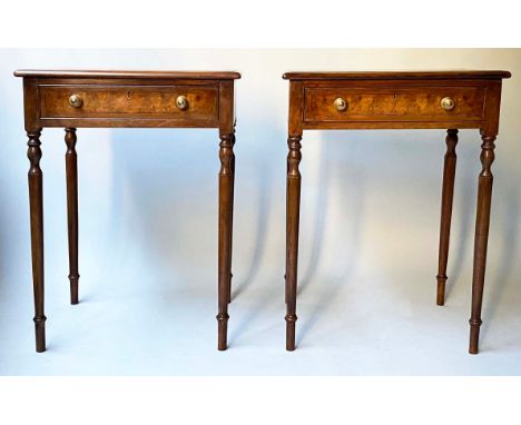 LAMP TABLES, a pair, Regency design burr elm and crossbanded each with a frieze drawer, 58cm x 46cm x 77cm H. (2) 