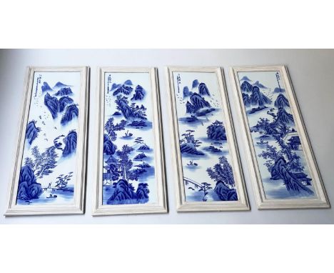 PORCELAIN PANELS, a set of four, Chinoiserie ceramic blue and white, 82cm x 30cm. (4) 