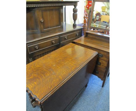 VINTAGE FURNITURE PARCEL, three items including a good oak barley twist gate leg dining table with piecrust edge, 75.5cms H, 