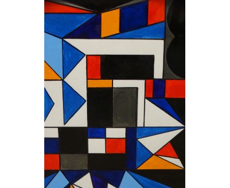 SHAN ECCLES (emerging Deganwy artist) - colourful abstract study in blues and reds, signed to the mount, 29 x 41cms