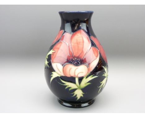 MOORCROFT ANEMONE 19.25CMS H VASE, Cobalt Blue ground, Limited Edition tribute vase No 34/94, impressed painted pottery marks